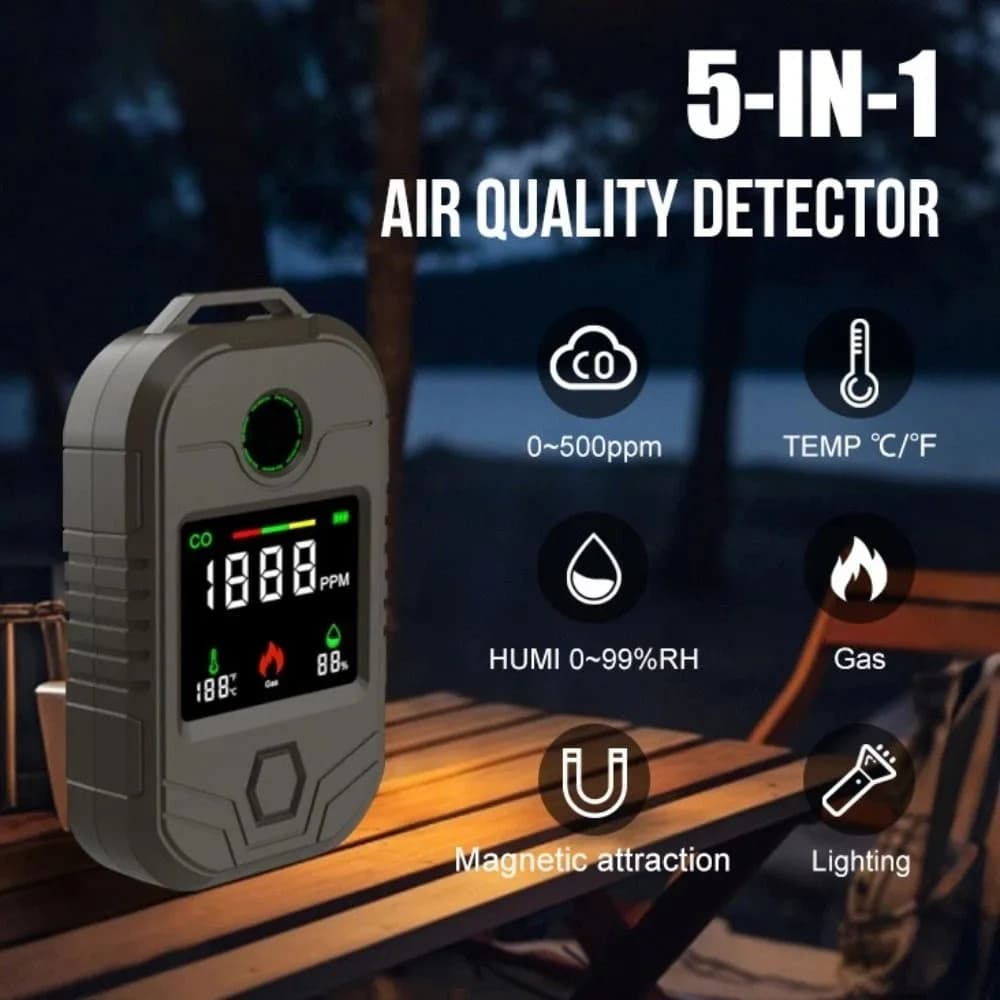 Long-Lasting Battery Portable Carbon Monoxide Detector Visual Alarms Alarm Sound 5 In 1 Air Detector Rechargeable