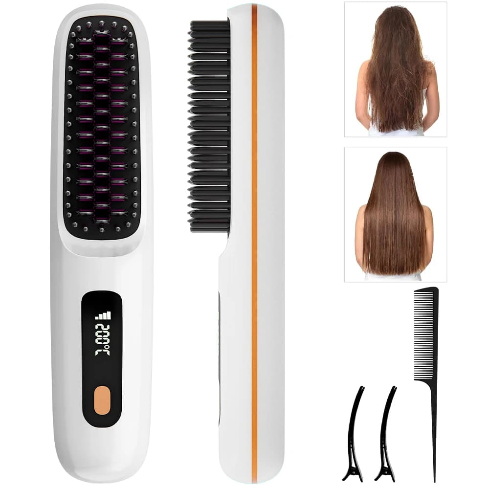 Ionic smoothing comb, brush to smooth hair Ceramic hot comb for woman - Fast heating years '20, 3 temperature settings and LED display