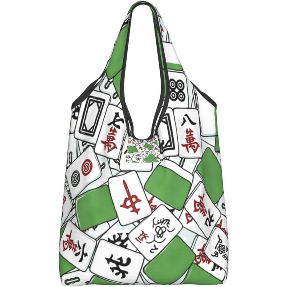 Borsa per la spesa riutilizzabile pieghevole Green Birds Mahjong Tiles, borsa per la spesa impermeabile