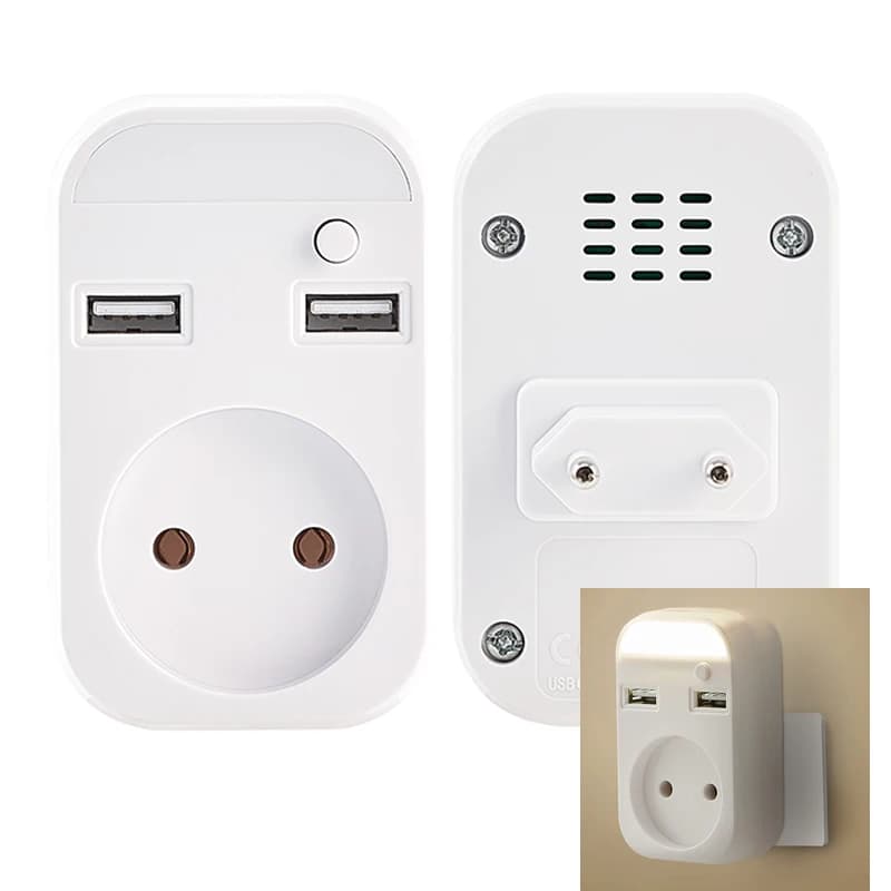 Adattatore presa USB Presa standard UE e luce notturna con interruttore Spina UE a spina UE e USA a UE A8