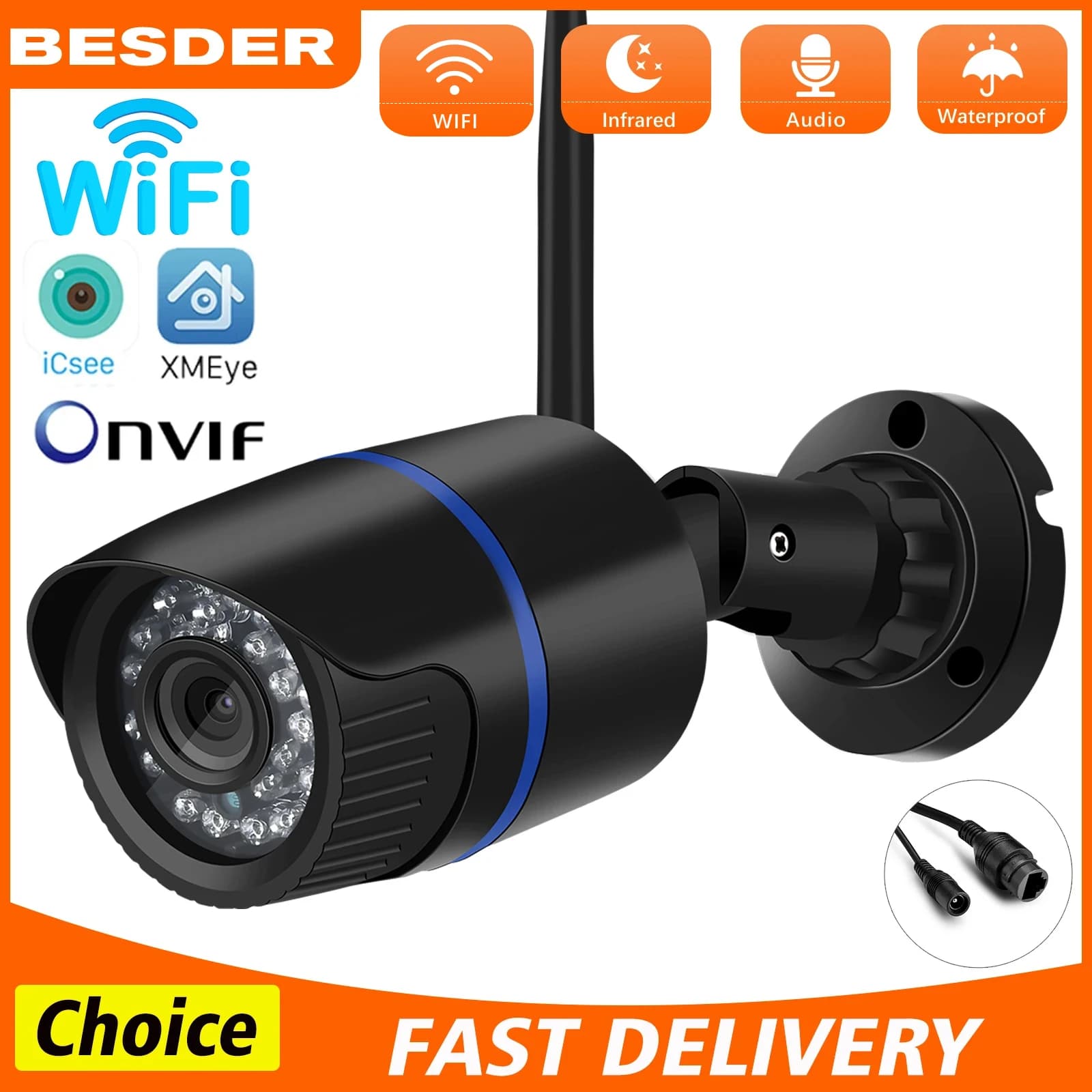 Telecamera IP WiFi Telecamera di sicurezza bullet esterna AI Rilevazione umana Video sorveglianza wireless CCTV 5MP HD Camara XMEYE/ICSEE APP
