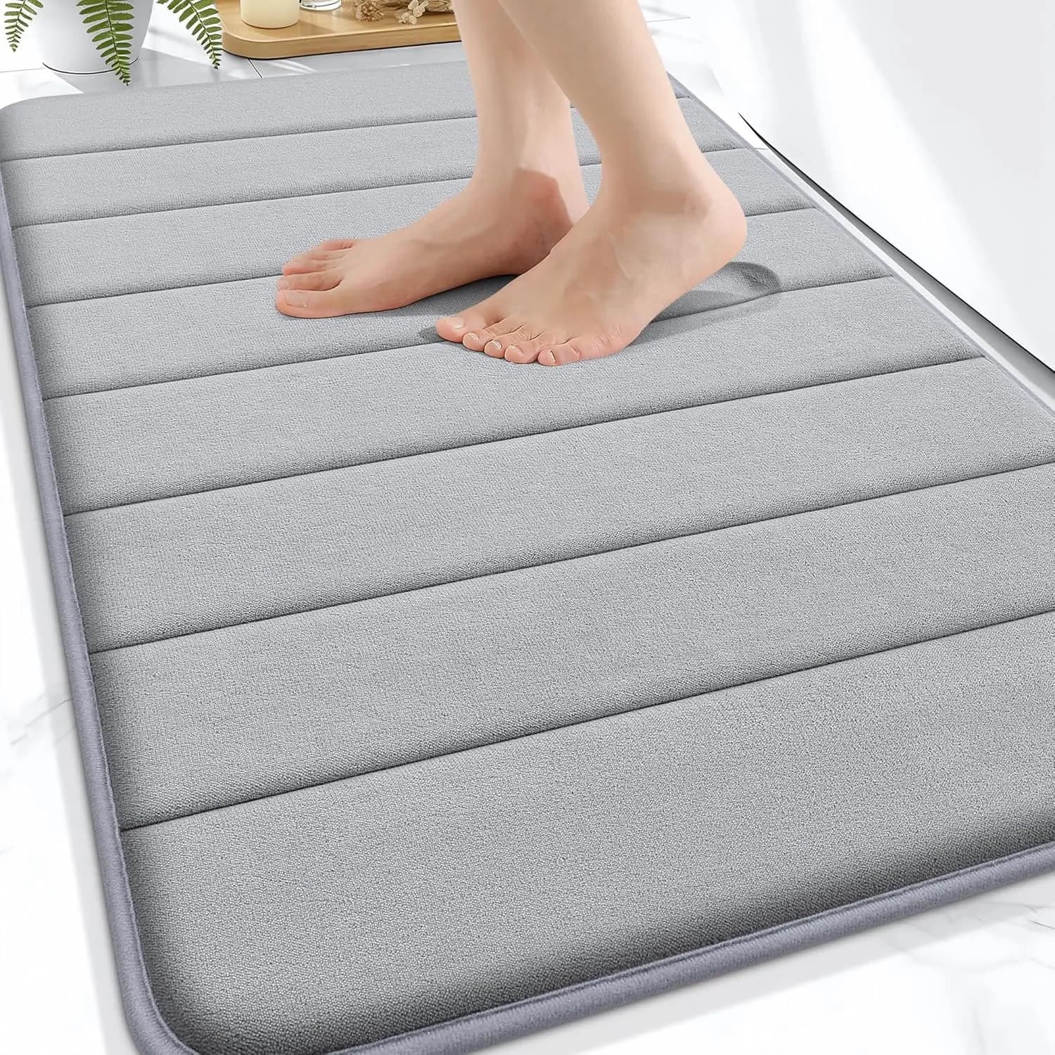 Tappetino da Bagno in Memory Foam Super Morbido, Tappeto Doccia ad Asciugatura Rapida e Assorbente, Lavabile in Lavatrice per Arredo Bagno, Grigio