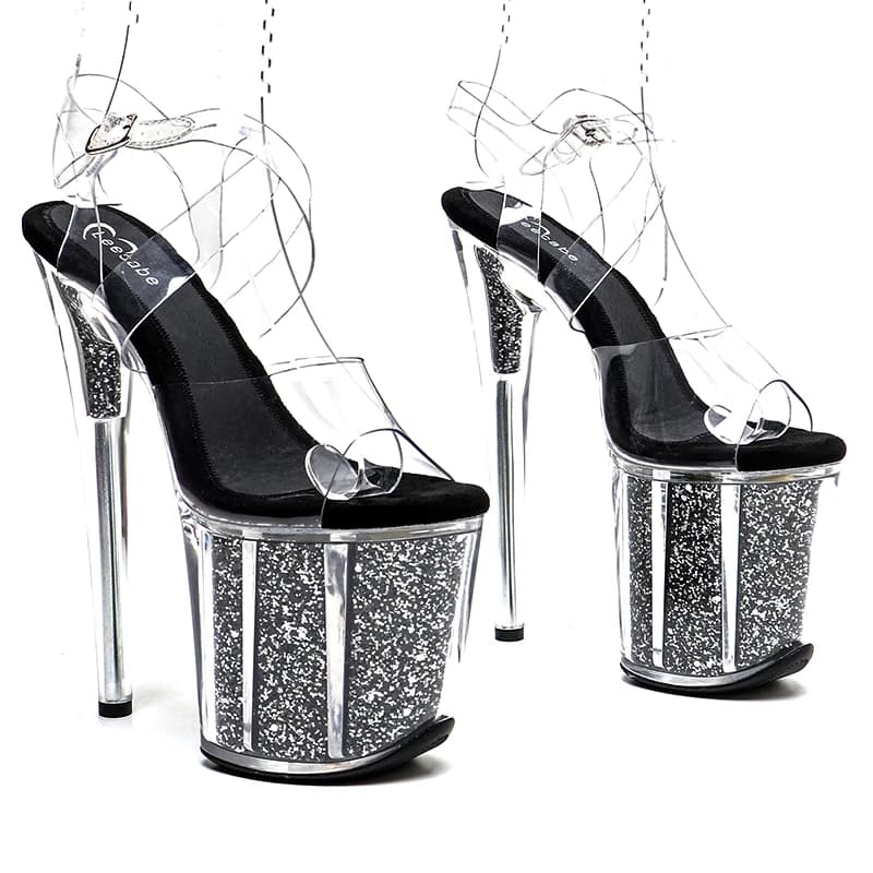 Leecabe 20cm/8inches Clear PVC upper backstrap cross Clear Platform high heel sandals stripper heel pole dance shoes