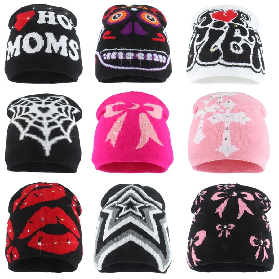 Nuovo unisex Harajuku Hip-hop berretti lavorati a maglia per le donne e gli uomini coppia Y2K Street Diamond Cap inverno caldo all'aperto Skullies Bonnet
