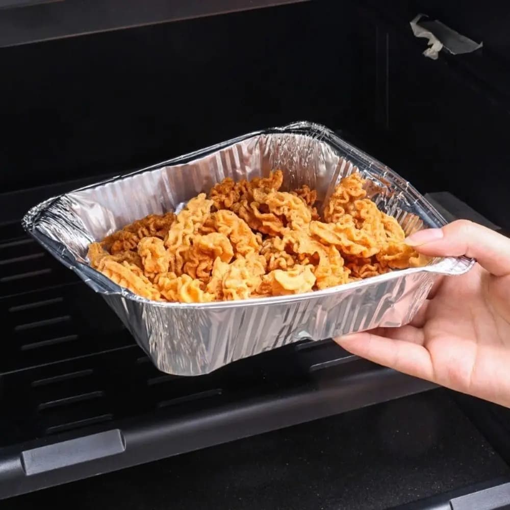 2025 10 pz 6/7/8 pollici vassoio di stagnola per alimenti riutilizzabile antiaderente scatola di foglio di alluminio resistente all'olio forno BBQ strumenti di cottura vassoio friggitrice ad aria