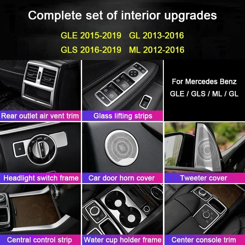 Per Mercedes Benz GL classe ML GLE GLS X166 W166 AMG pannello di sollevamento per finestrino dell'auto presa d'aria posteriore telaio altoparlante coperchio in corno portabicchieri