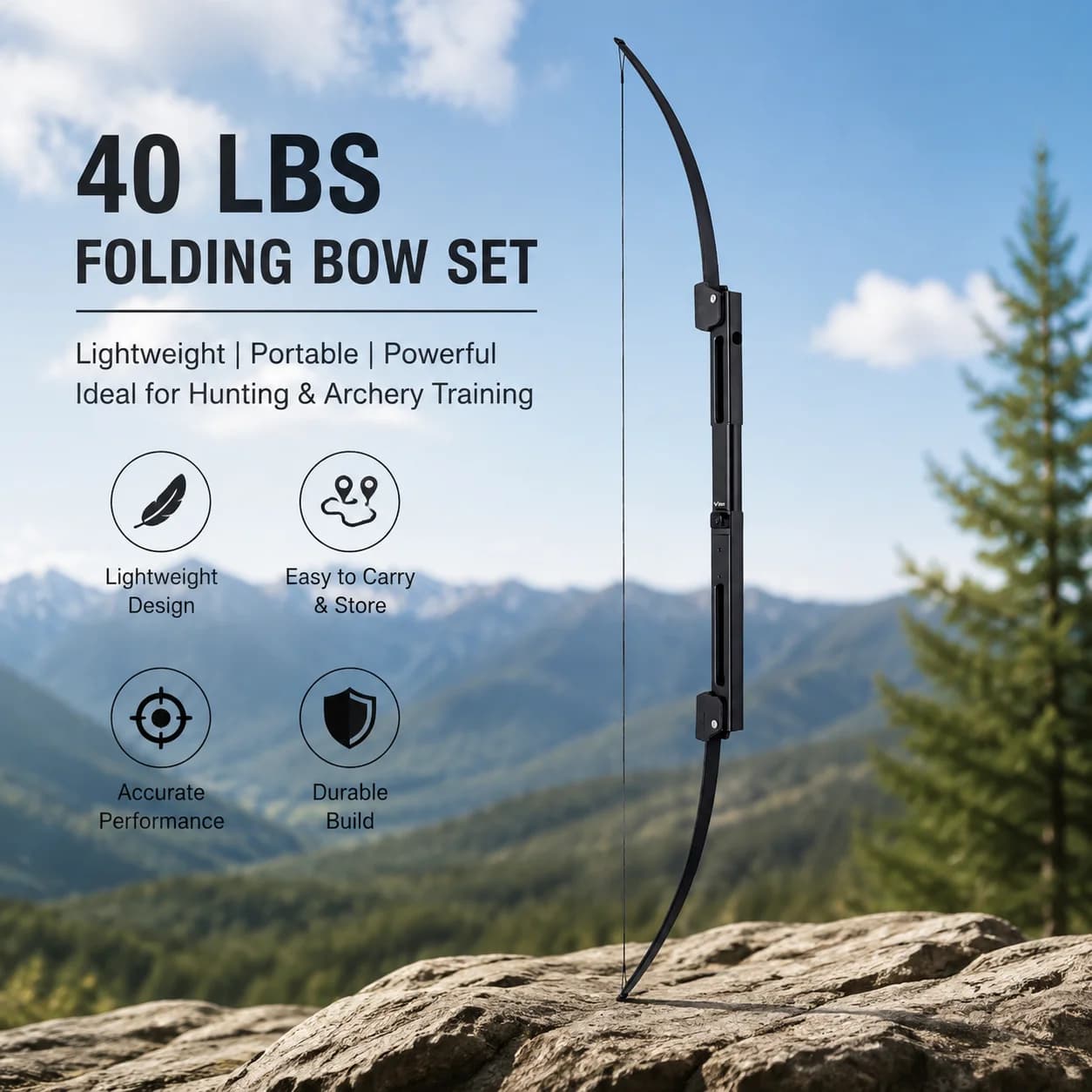 40LBS Black Folding Bow and Arrow Set Folding Bow Set with Storage Bag Aluminum Alloy Portable Right Hand 12 Fiberglass Arrows 5 Target Sheets Arm Guard Finger Tab Arrow Rest for Hunting Target Shooting Outdoor Training Practice