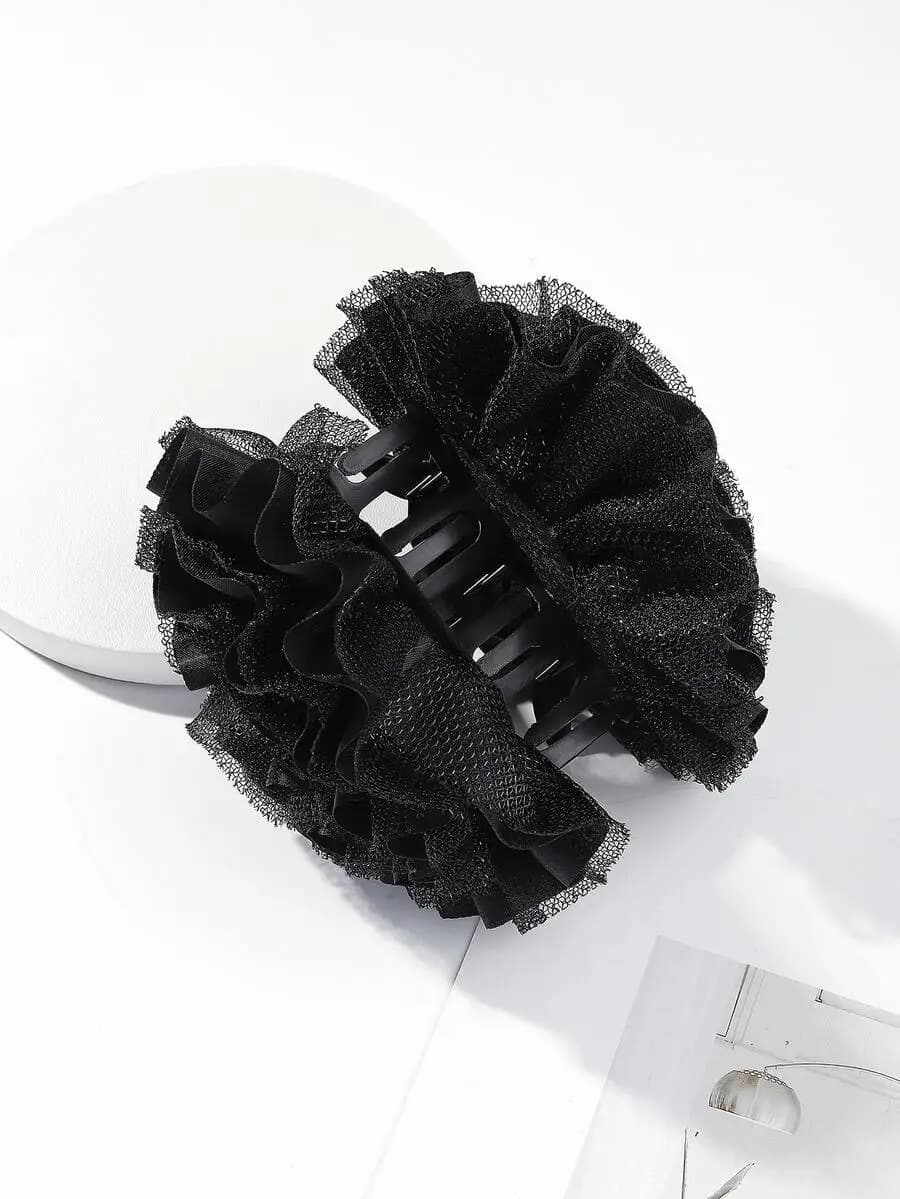 Fermaglio per capelli nero a doppio strato con fiore arricciato per donna, accessorio elegante per capelli