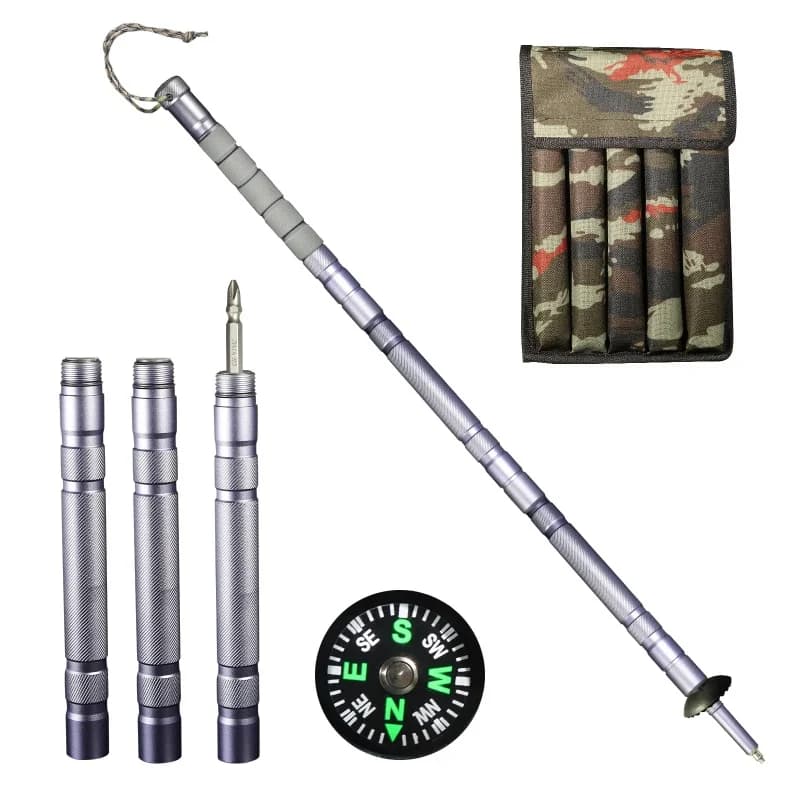 Trekking Pole Multifunctional Aluminum Hiking Walking Sticks Folding Outdoor Camping Hiking Stick Adjustable Ultralight