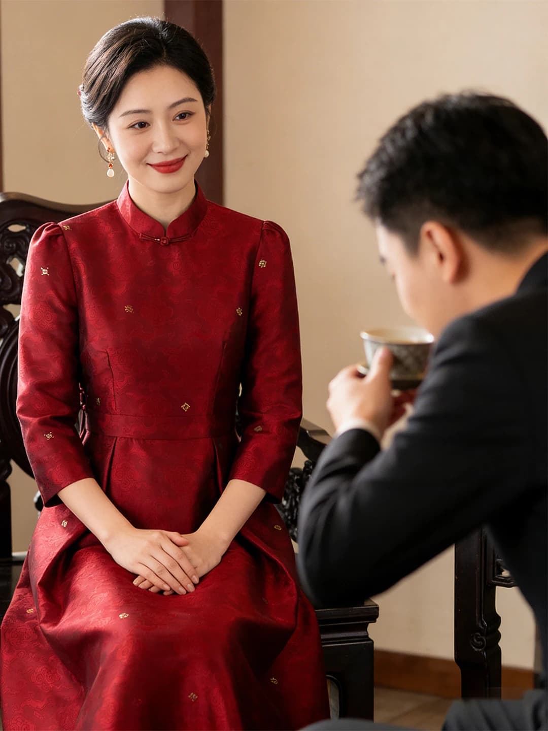 Dorabana Red Clouds Happy Mom Improved Version Long Qipao Dress Autumn New Floral Embroidery Daily Wear Comfortable Long Dress