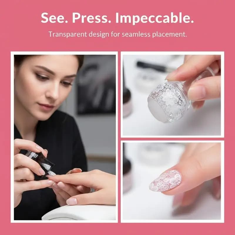 Timbro per Nail Art con Testa in Silicone Trasparente, Raschietto per Manicure, Strumento per Stamping e Stampa Unghie Fai da Te