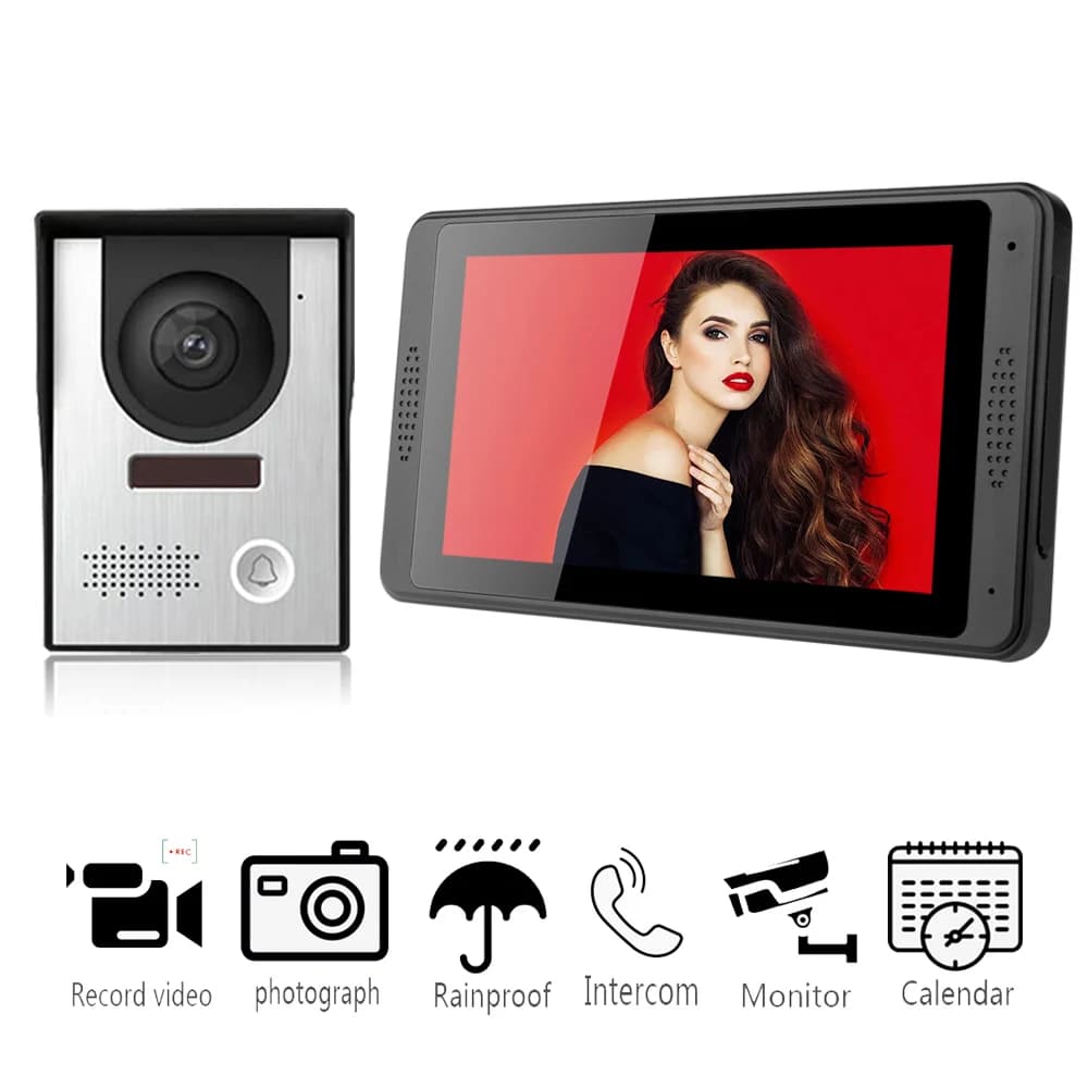 Sistema videocitofonico Citofono cablato domestico Touch screen da 7 pollici con visione nuda a infrarossi Supporto per telecamera HD Registra istantanee