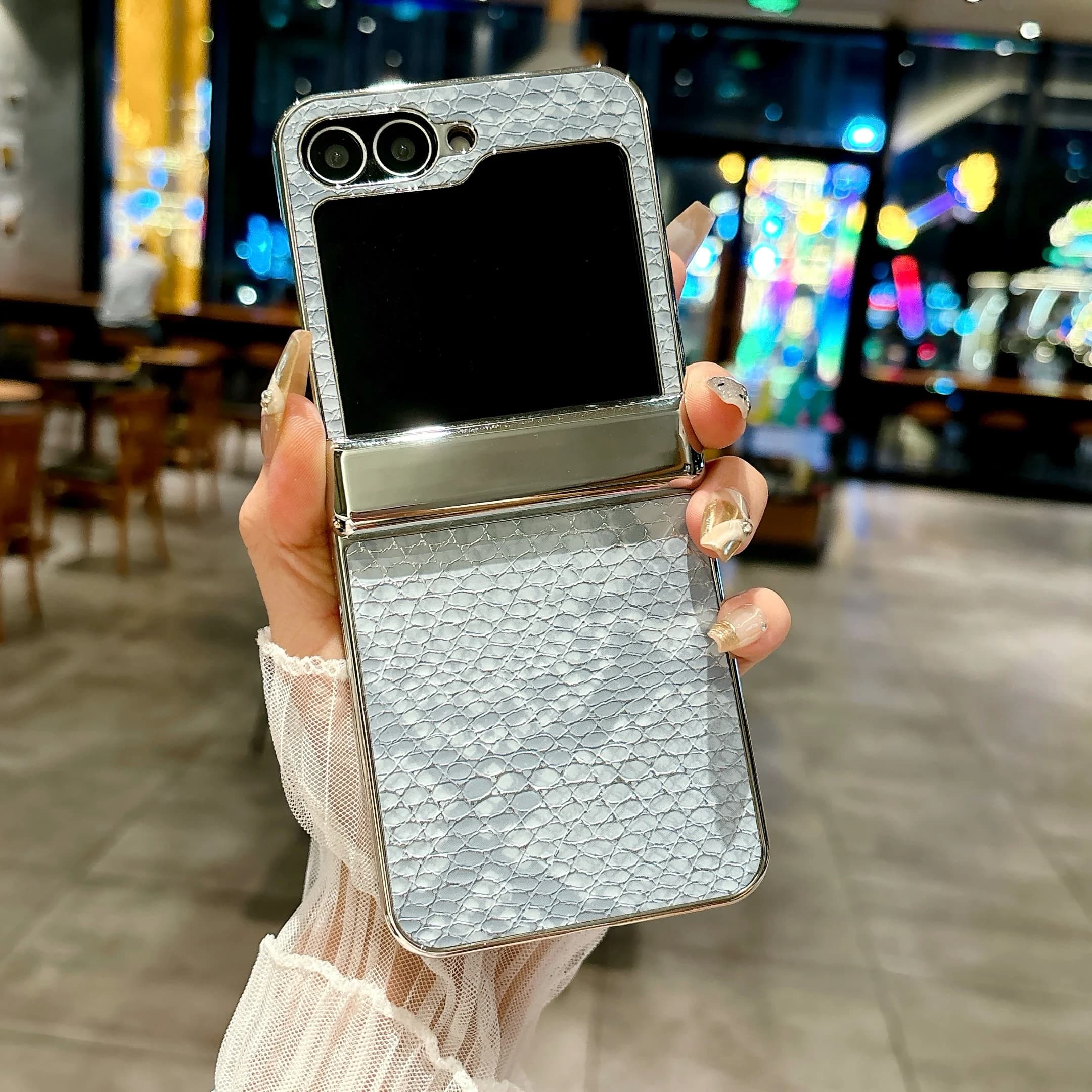 Custodia per telefono incernierata in pelle con motivo pelle di serpente elettrolitico per Samsung Galaxy Z Flip 7 FE 6 5 4 3 5G Cover protettiva sottile Bling