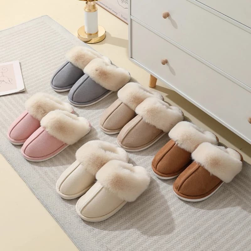 Pantofole invernali in pelliccia sintetica dal design popolare per coppie Scarpe da casa calde e accoglienti Pantofole in cotone antiscivolo per interni ed esterni
