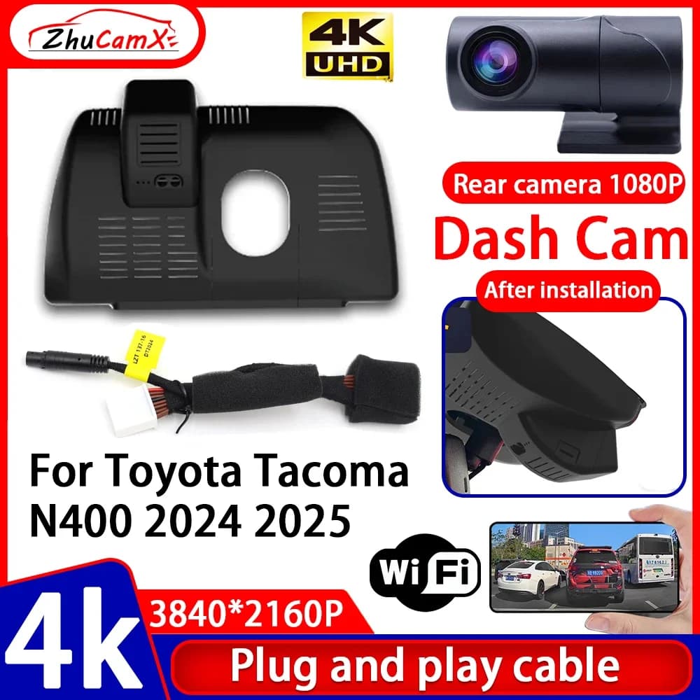 Videoregistratore ZhuCamX con Visione Notturna 4K UHD, Telecamera DVR Plug and Play per Auto, Dash Cam per Toyota Tacoma N400 2024 2025