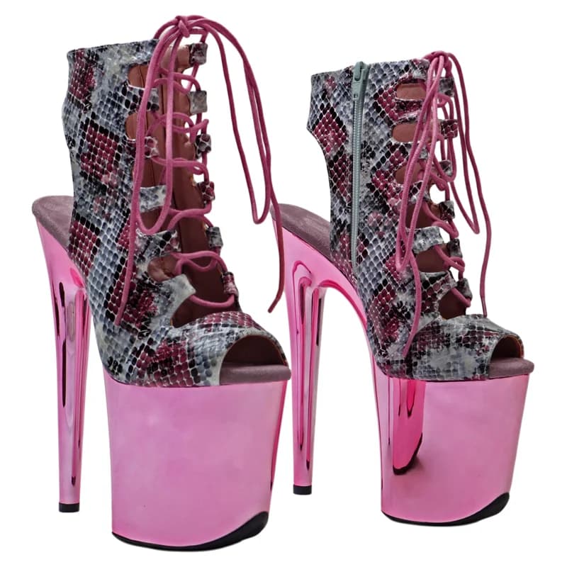 Leecabe 20CM/8inches Snakee Fashion trend high heel platform electroplated base stripper heel Pole Dance boot