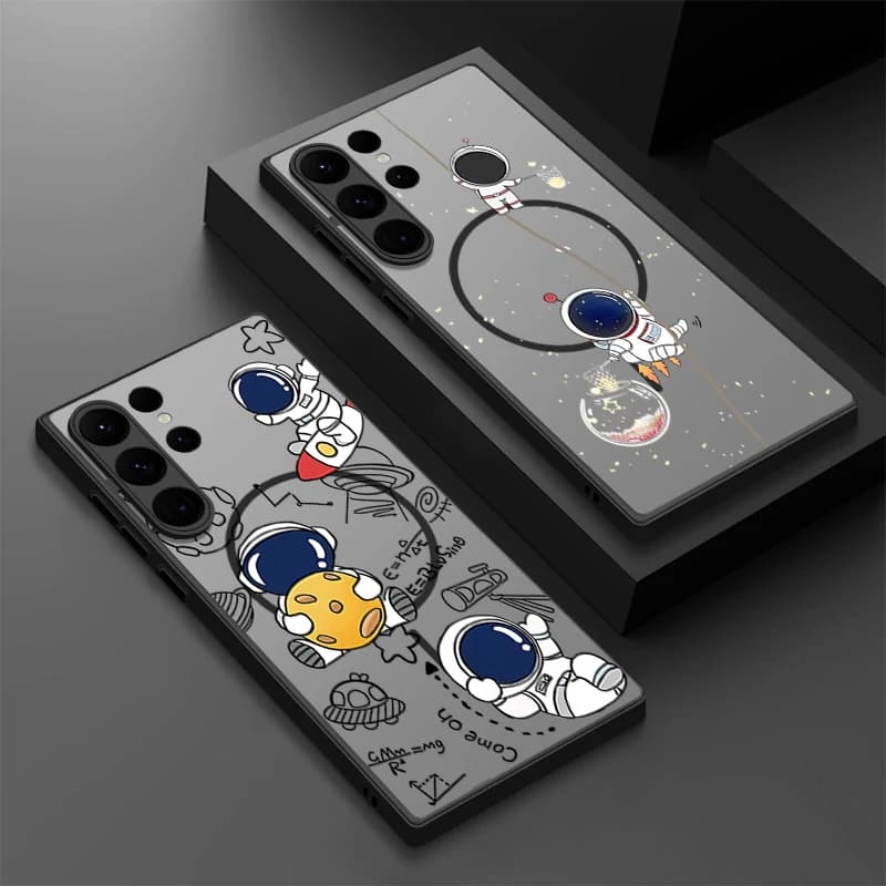 Cute astronaut print case for Samsung Galaxy S25 Edge S25 S24 S23 Ultra S22 Plus S21 S24 S25 FE magnetic for Magsafe opaque cover