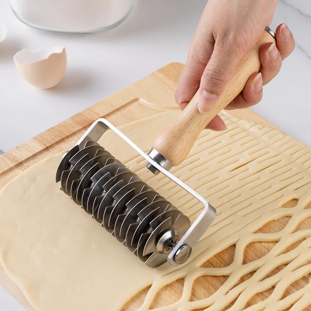1PC taglierina a rullo in acciaio inossidabile perforatore per pizza coltello per rete per biscotti pasta per biscotti modello di griglia per pane strumento di cottura