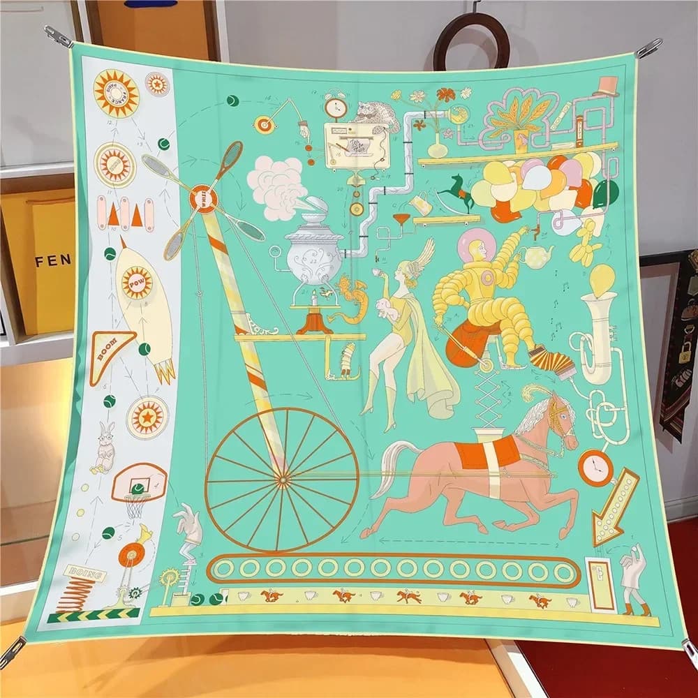 90CM European Wild Carriage Balloon 90cm Twill Decorative Silk Scarf Air Conditioner Shawl Large Square Scarf Chest Wrap Scarf