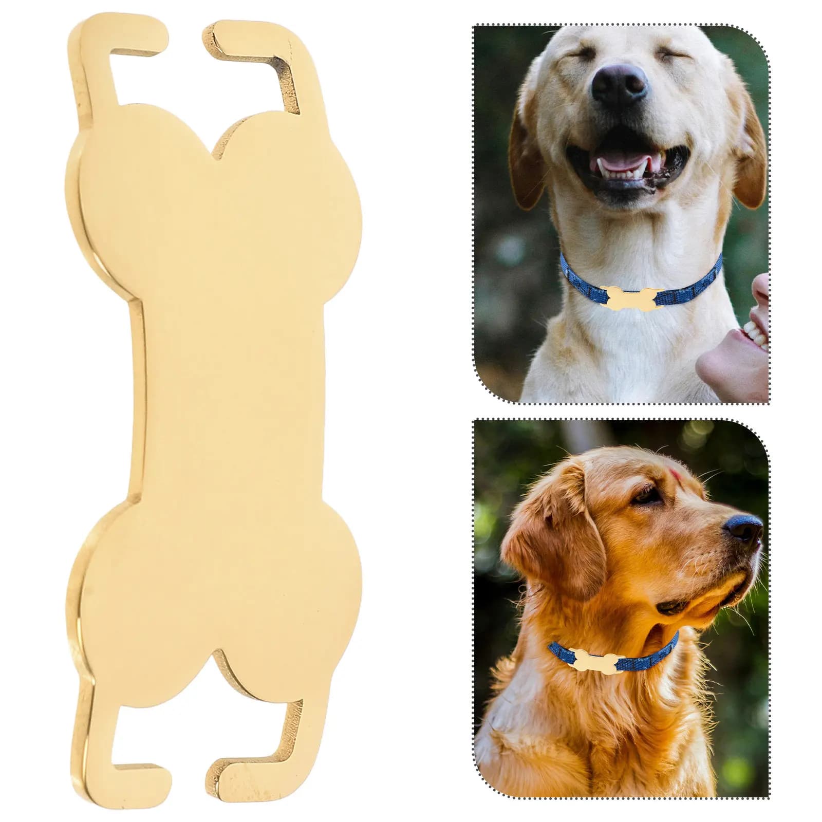 3 Pieces Stainless Steel Bone Shape Plates, Empty for Engraving, Ready for Collar, Small, Light and Resistant