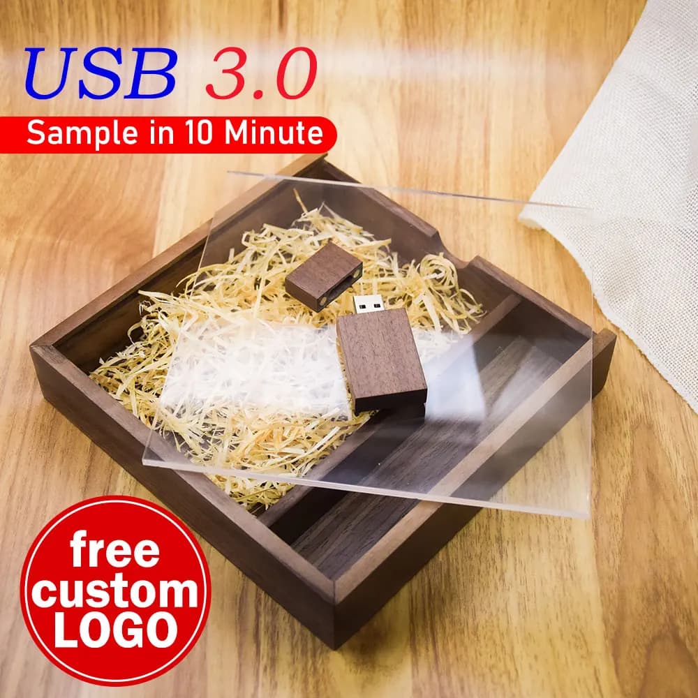 Chiavetta USB 3.0 con coperchio in acrilico trasparente, album fotografico in legno, pendrive 64GB 128GB 16GB 32GB 8GB 4GB, regalo di nozze.