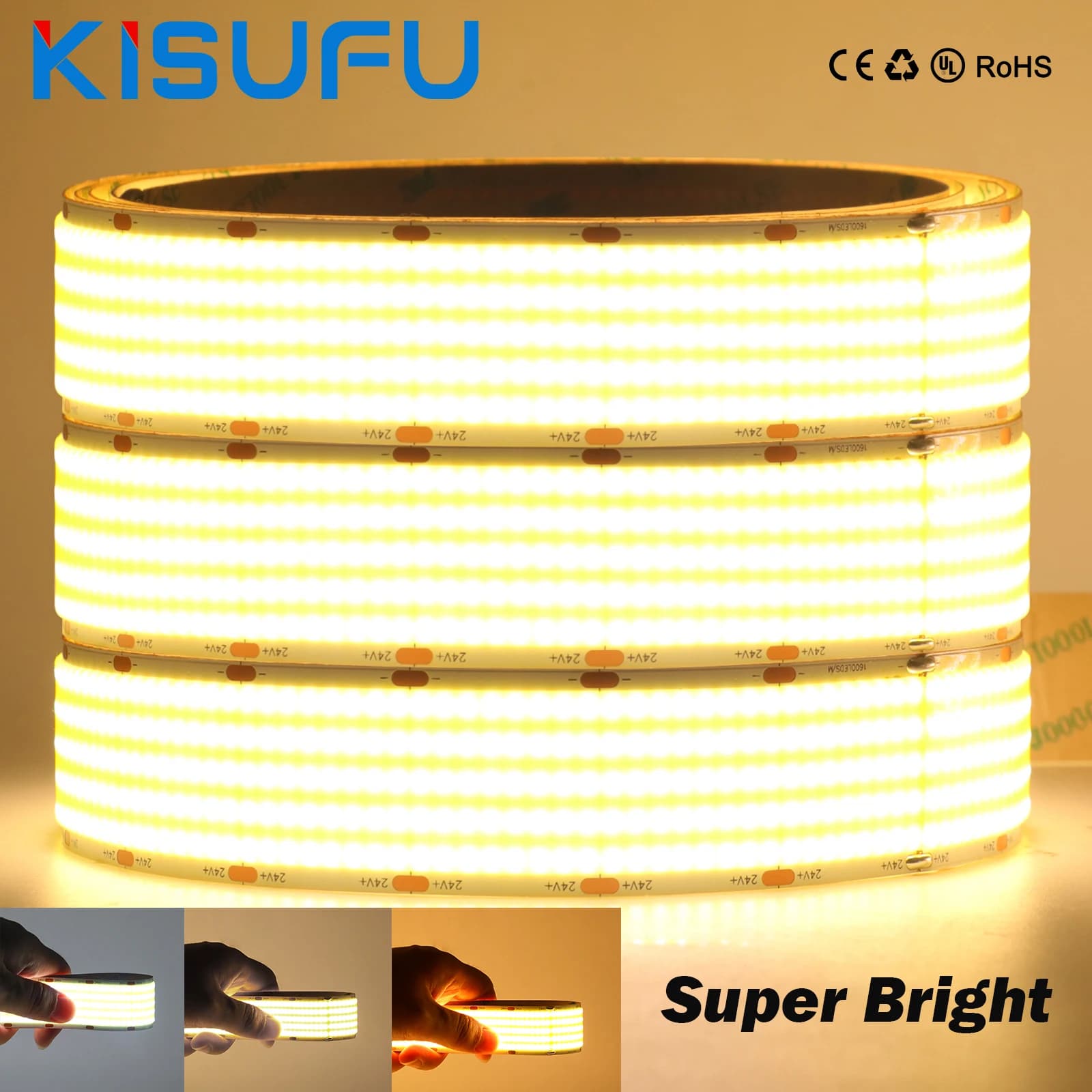 5/2/1Rows COB LED Strip Light DC 5V 12V 24V 320 600 1600LEDs/M Super Bright High Density White Warm Natural Home Linear lighting
