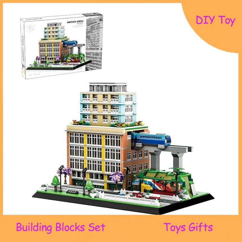 Creative Building Blocks Model Liziba Station Building Toy Blocks Set Architecture Printed Assemble Bricks Toys Birthday Gifts