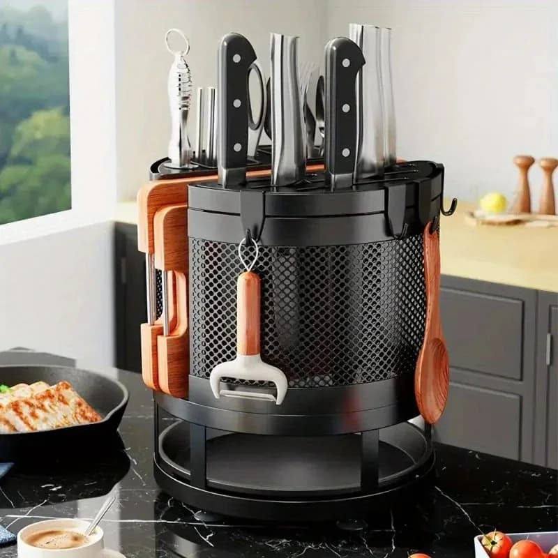 Multi Functional Rotatable Chopstick Holder Household Kitchen Knife Holder Integrated Storage Rack Drain Storage Box