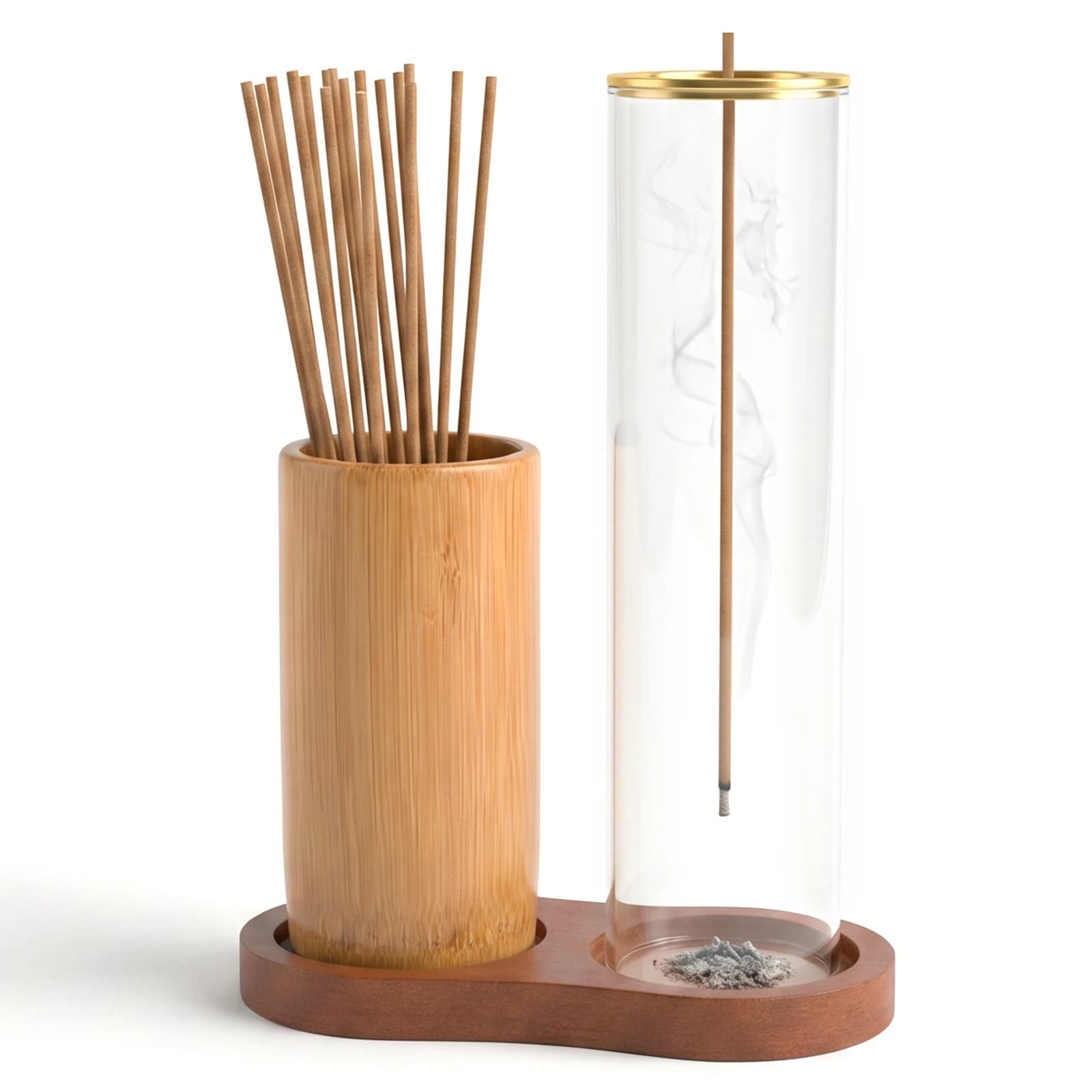 Portaincenso 2 in 1 per Bastoncini, Bruciatore Anti-Cenere Volante con Raccoglitore di Ceneri in Vetro e Organizzatore per Bastoncini, per Meditazione e Yoga