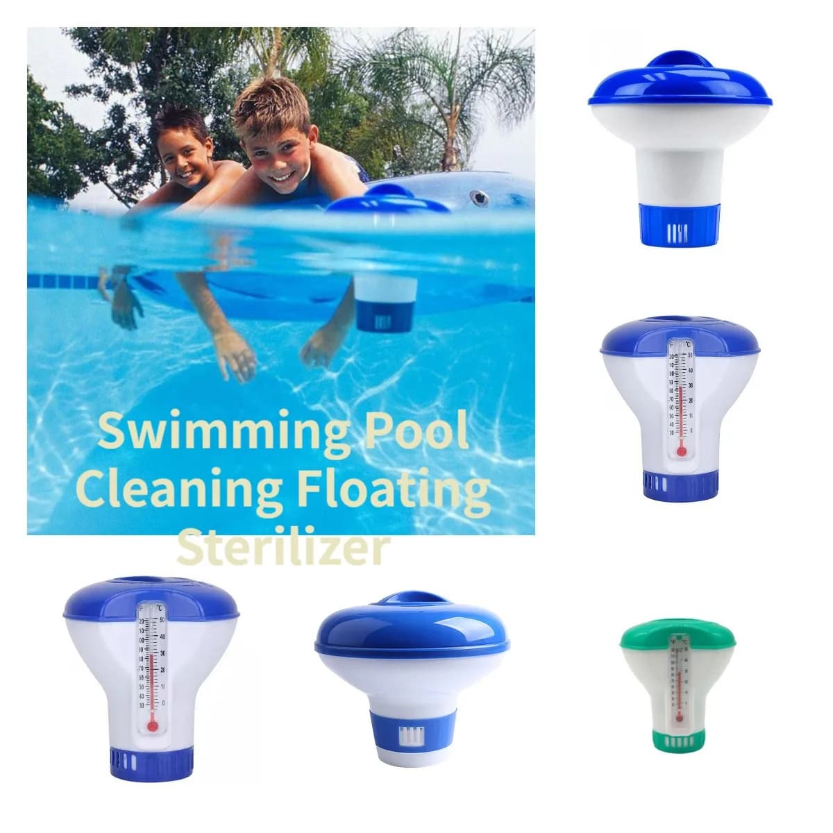 Dispenser di linguette galleggianti per cloro e bromo per piscina con termometro Dispenser di cloro chimico galleggiante per piscina
