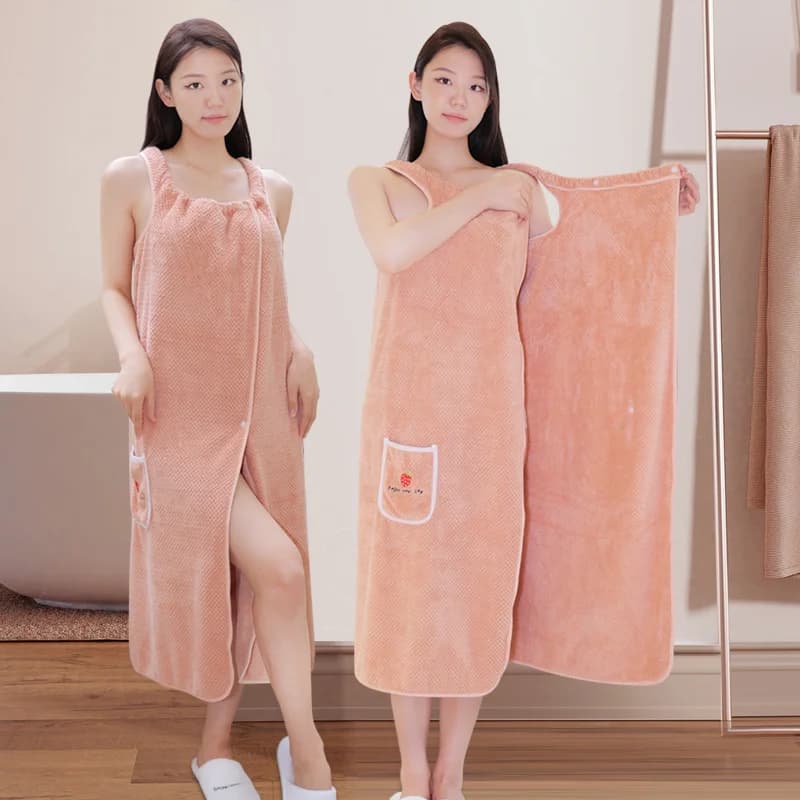 Bath Towel for Home Use, Wearable Wrap-Around Bathrobe for Women, Absorbent Polyester Fiber, Long Style for Drying Hair, Washable Bathrobe for Bathroom Use