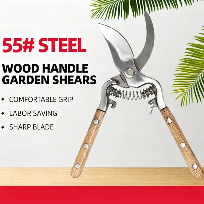 Bypass Pruning Shears with Wooden Handle Garden Hand Pruner Clippers for Gardening Trimming Cutting Bonsai Plant Flower Picking