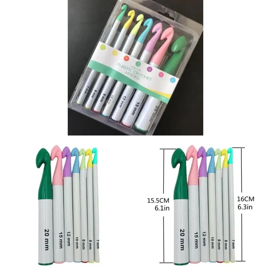7 pezzi enorme manico in plastica uncinetti set grandi dimensioni 7mm-20mm maglione colorato da maglia filati tessuto