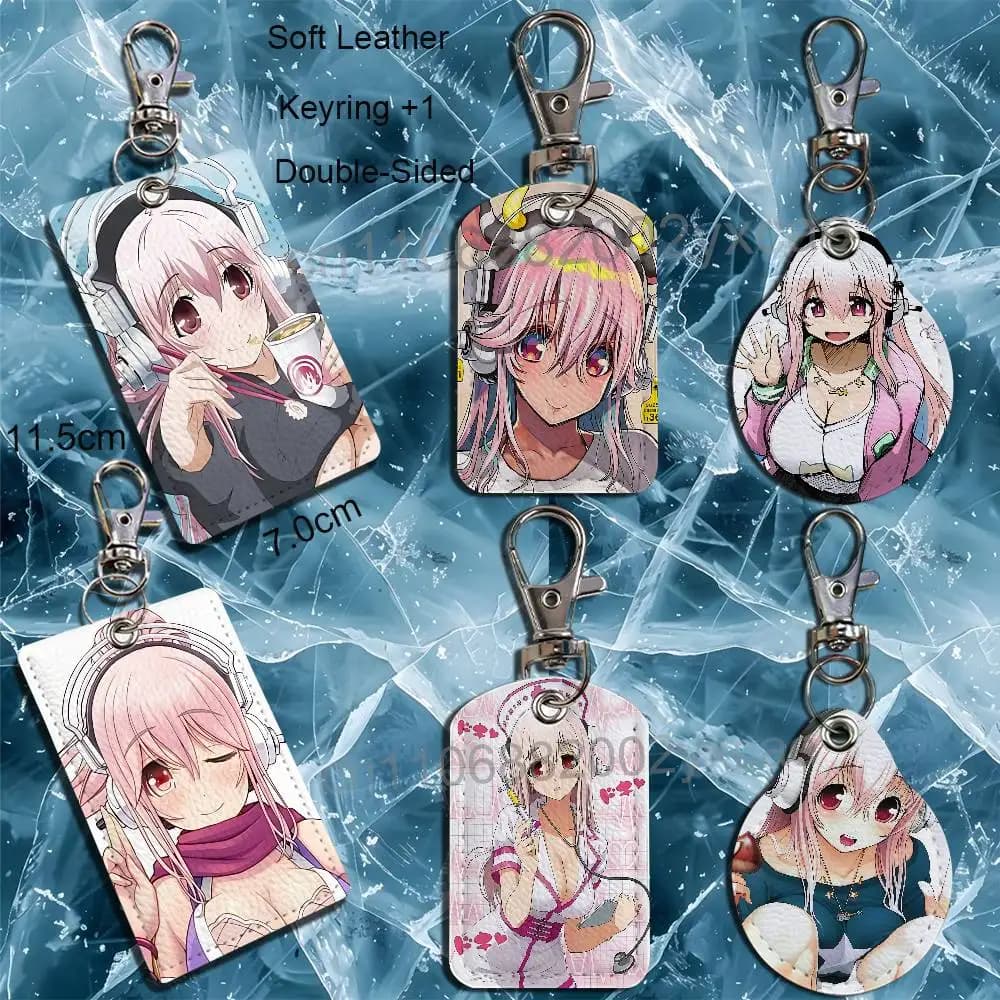 Natural idiot Super Sonico Cartoon Movie Singer Game Anime Leather Card Holder Can Store Access Control ID Card Subway case