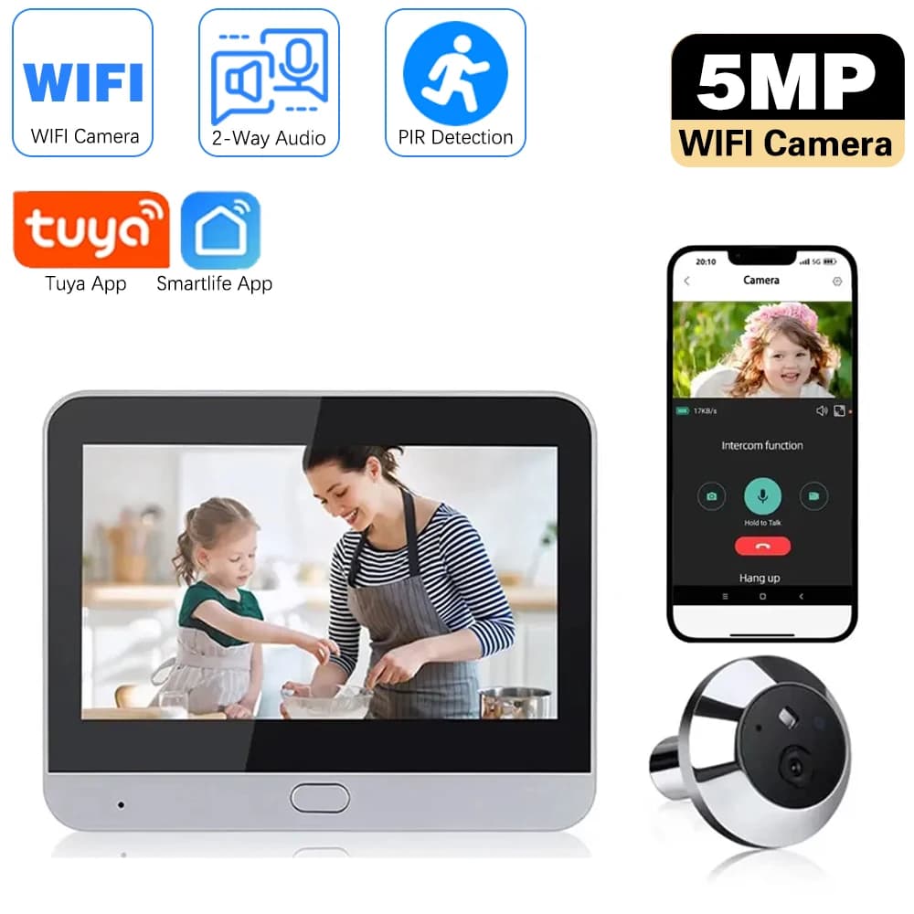 4.3 pollici 5MP Baby Monitor Tuya SmartLife Home WiFi Spioncino digitale Porta Occhio Videocamera Sicurezza domestica Visualizzatore video NightVision