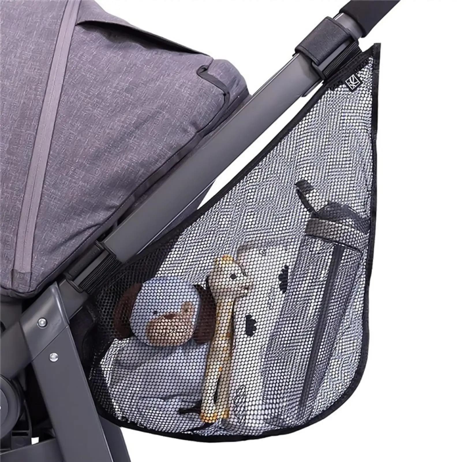 Adjustable Straps Universal Non Slip Stroller Sling Side Cargo Net for Travel Walking Camping Picnic Snacks Toys Diapers Bottles