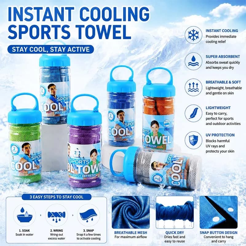 Cooling Quick Dry Towel Sweat Absorbent Portable Ice Cold Towel for Marathon Fitness Swimming Gym Sports Activities