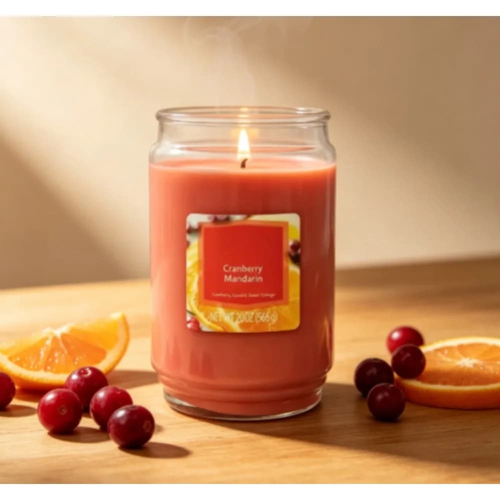 Large Glass Jar Candle with Cranberry and Mandarin Scent Single Wick for Home Aromatherapy Relaxation 20 Ounce Natural Soy Wax