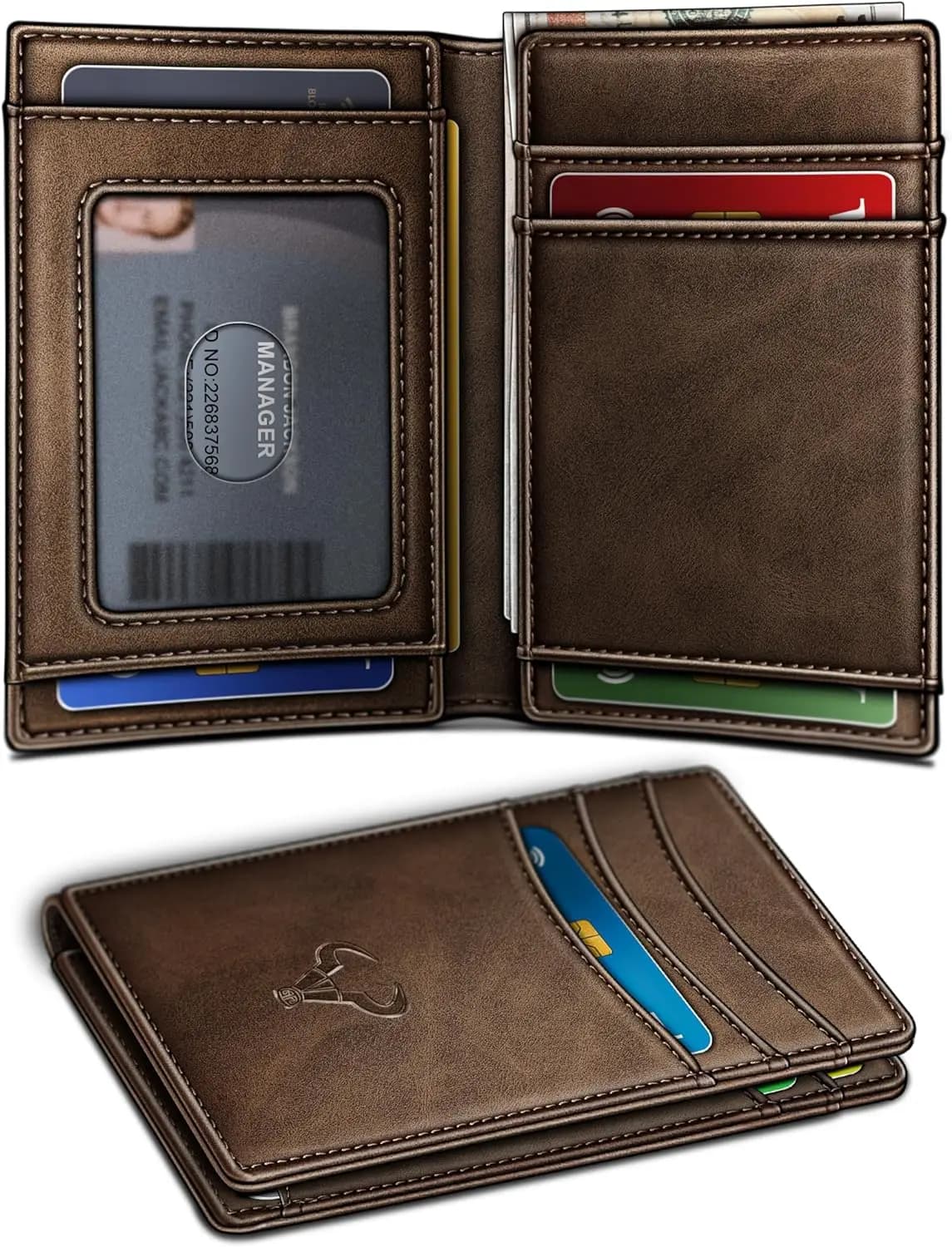 Portafoglio Sottile per Uomo con 12 Scomparti per Carte, Chiusura Magnetica con Clip per Banconote, Protezione RFID, Compatibile con Airtag
