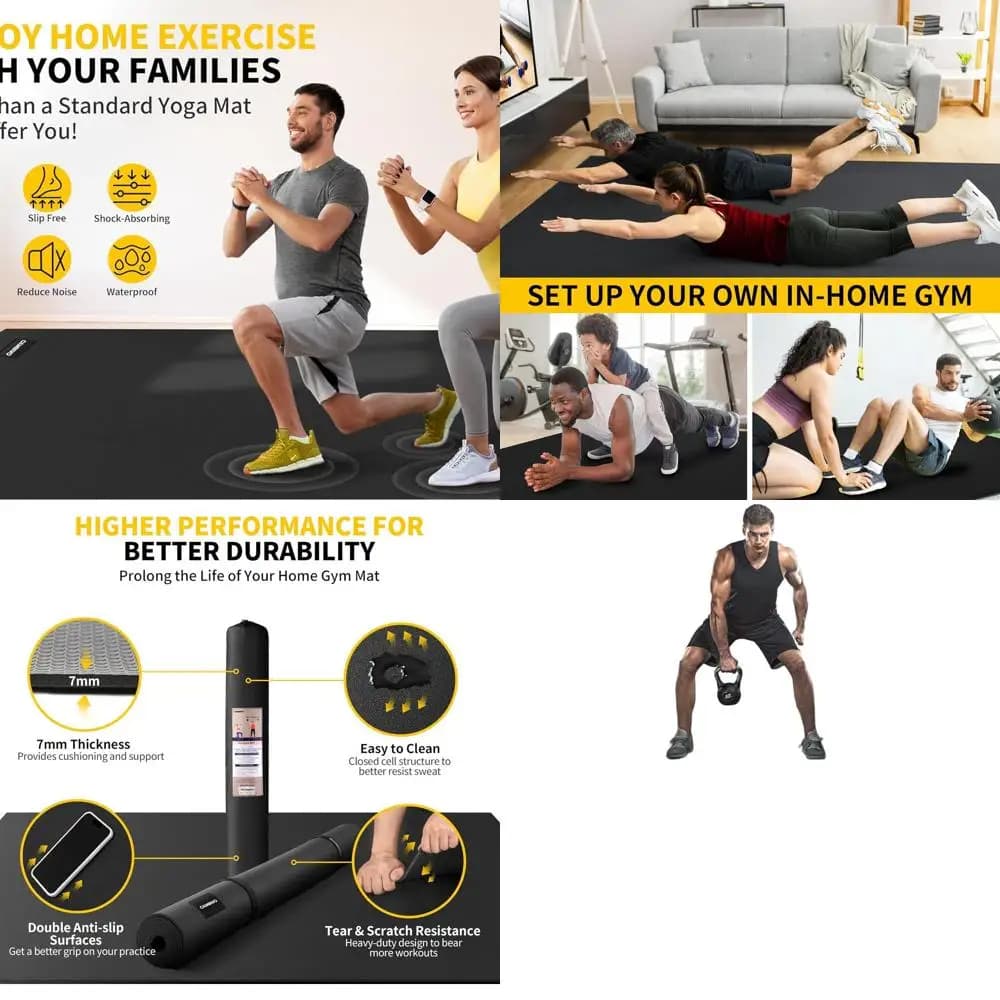 Gym pad for home often 7 mm, 8x6ft/7x5ft/6x4ft, anti-slip, ideal for jump rope, weights and cardio workouts