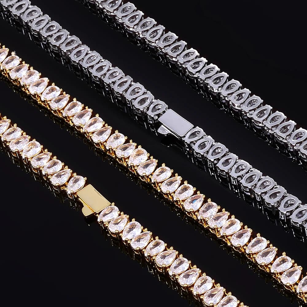 ESKEEM Gioielli Hip Hop, Collana e Bracciale Tennis da 6mm con Zirconia Cubica a Goccia, Chiusura a Molla, da Donna