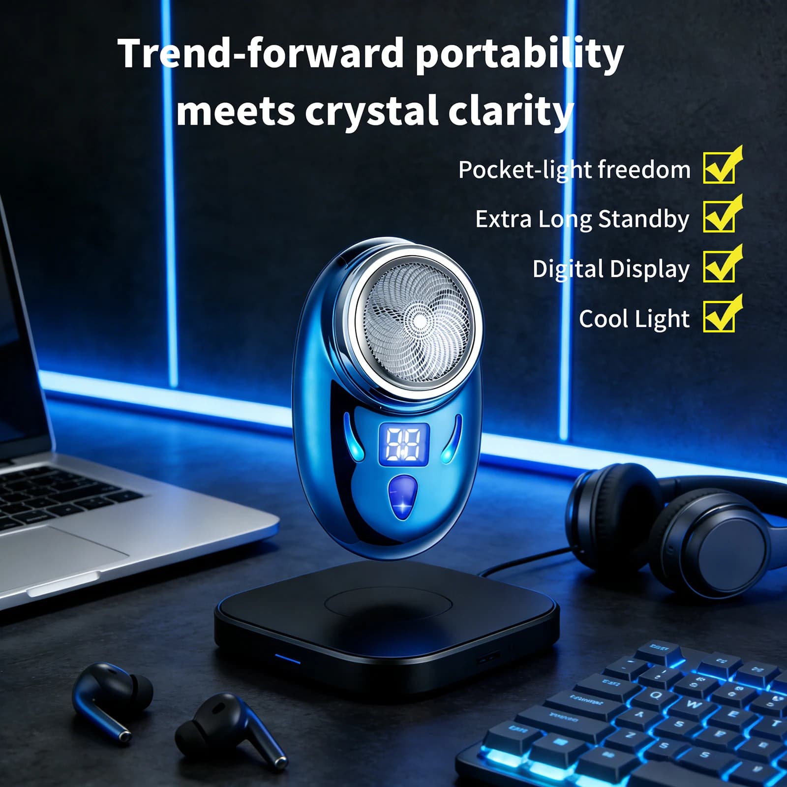 Mini Electric Razor for Man, Portable Travel Razor with Digital Display, Wireless, for Face and Barba