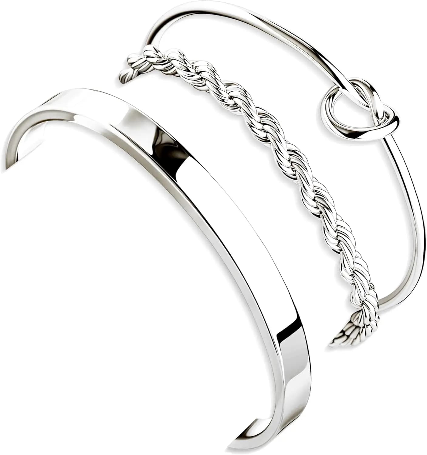 Bracciali in Argento Sterling 925 per Donne, Set di Bracciali a Nodo Impilabili, Gioielli per Polso, Accessori Essenziali per Orologi
