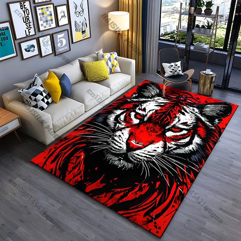 Potente tappeto con faccia di tigre feroce, tappeto da yoga, decorazione per soggiorno, tappetino per gattonare per bambini, tappetino per giochi