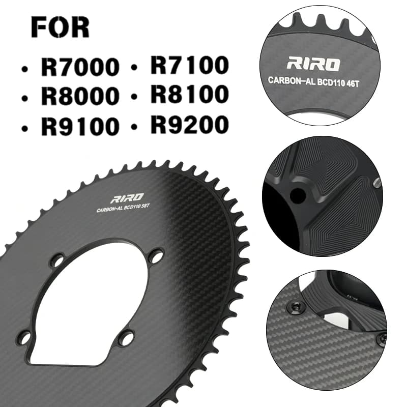 Corone in carbonio RIRO 110 BCD 4 bulloni per bici da strada, ultraleggere, compatibili con Shimano R7000 R8000 R9100 R7100 R8100 R9200