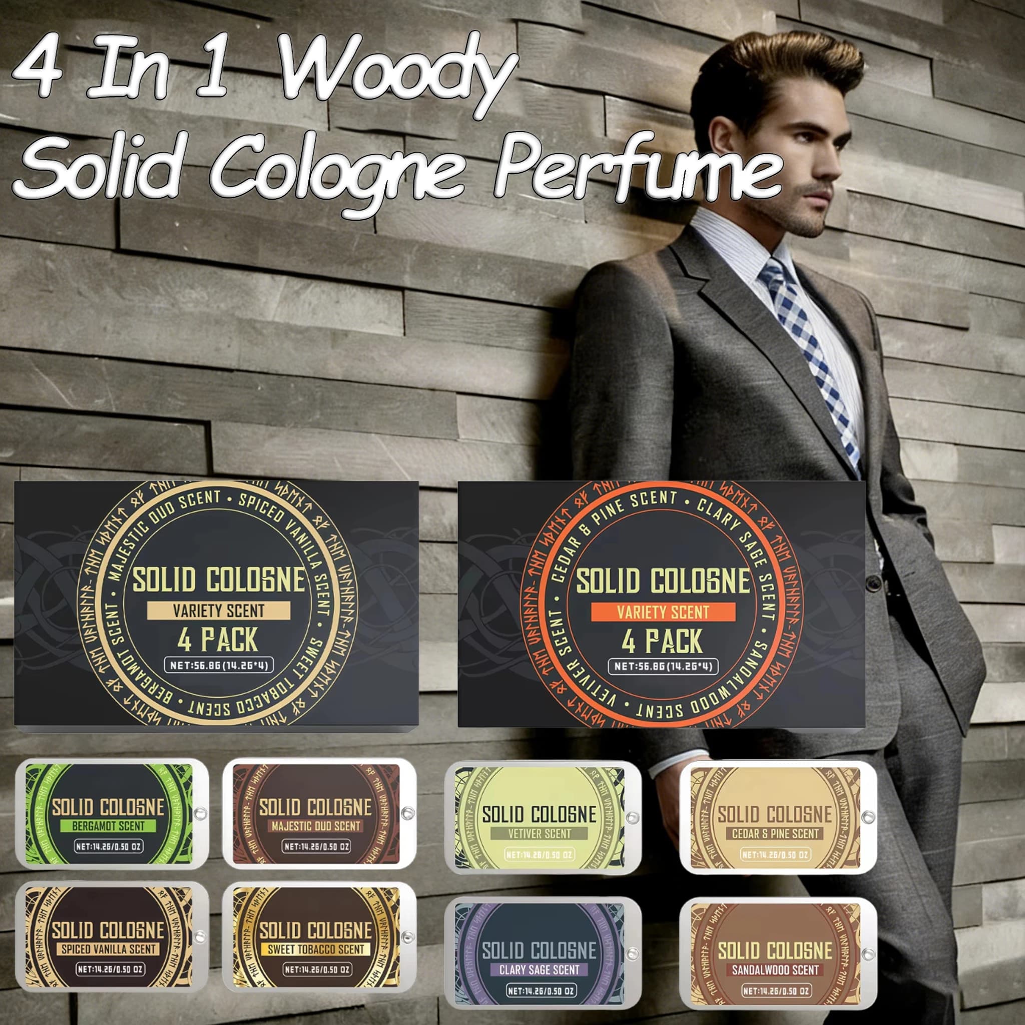Set of Colonia Solida ai Feromoni 4 in 1, Profumo Legnoso, Fragranza Naturale Duratura, Deodorante Solido Tascabile for a Charming Self-esteem