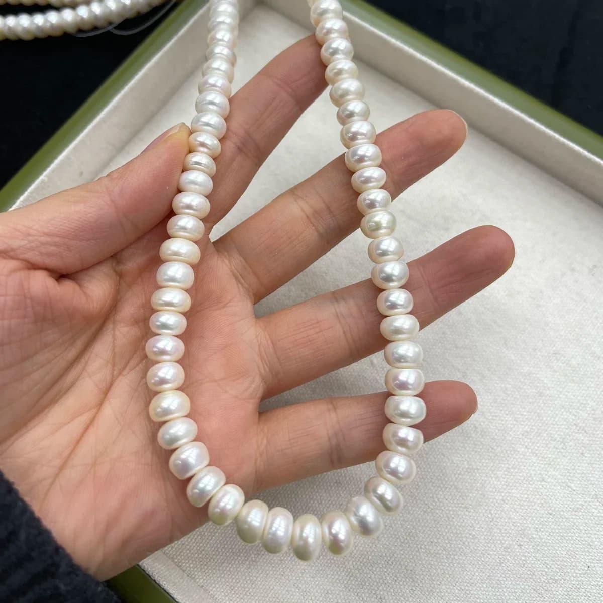 Perla d'acqua dolce naturale 9-10mm Perline isolanti piatte allentate bianche Creazione di gioielli Collana fai da te Bracciale Orecchino Accessorio regalo