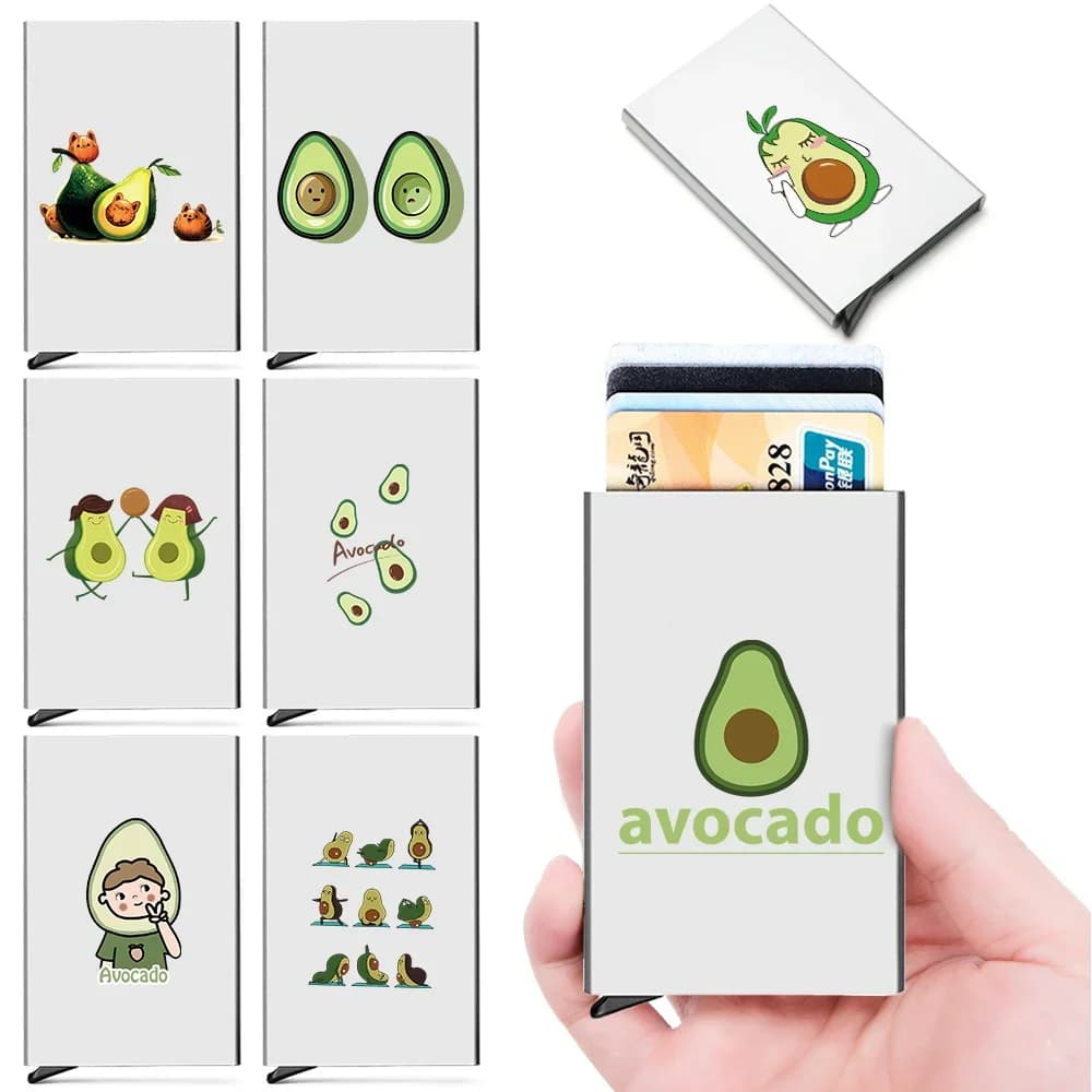 Portafoglio Mini per Carte di Credito e Banconote, Design Avocado, Anti-RFID, Sottile e di Lusso per Uomo