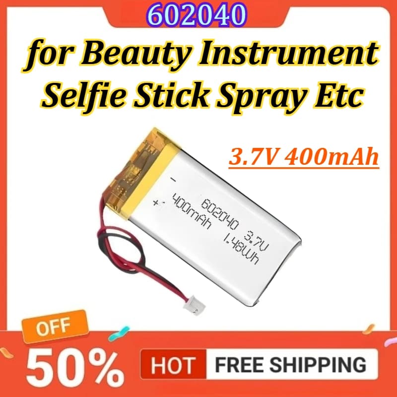 Batteria Ricaricabile ai Polimeri di Litio 602040 3.7V 400mAh per Cuffie Bluetooth, Strumenti di Bellezza, Selfie Stick, Spray, ecc.