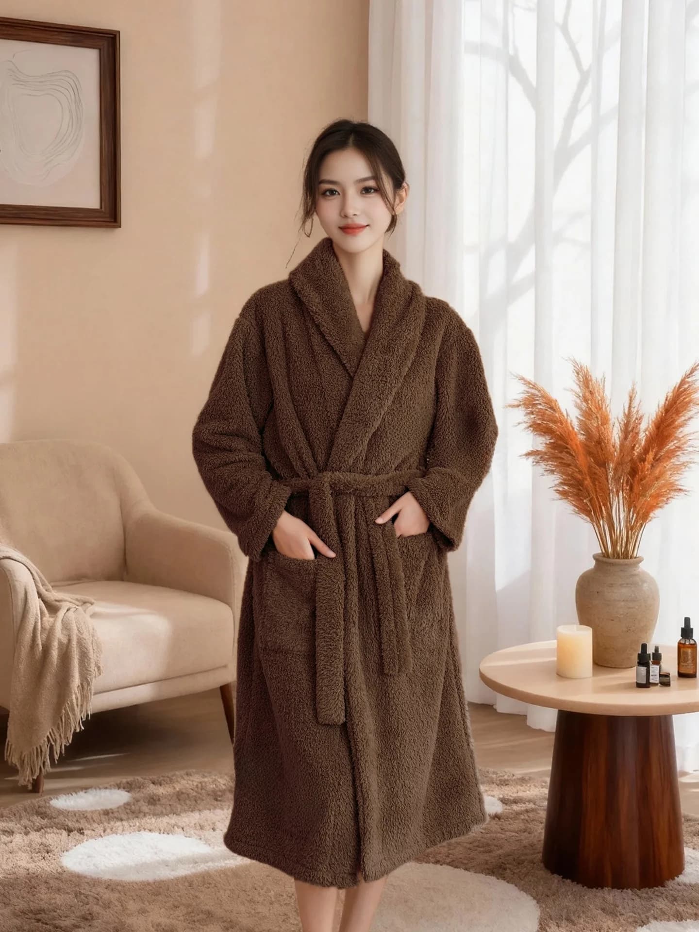 Double-Sided Velvet Thick Bathrobe Pure Color Beauty Salon Home Wear Ladies Sleepwear Autumn Winter Long Robe Beauty Brand